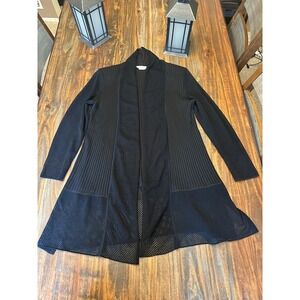Misook Knit Duster Black Open Front Cardigan Jacket Layering Size Woman's L